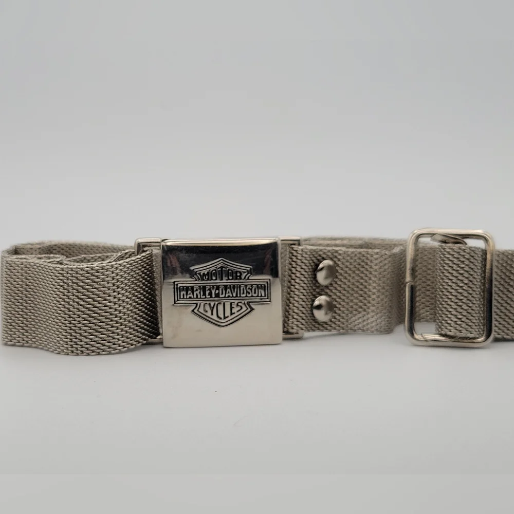 Vintage Harley‑Davidson Mesh Belt with Seat‑Belt‑Style Buckle in Silver Tone - Picture 7 of 11